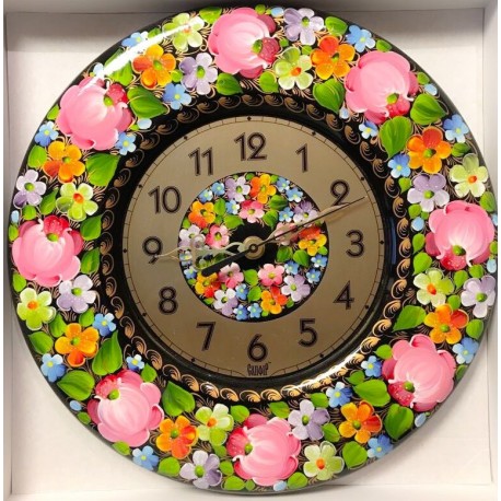 Reloj de madera/ Flores rosas